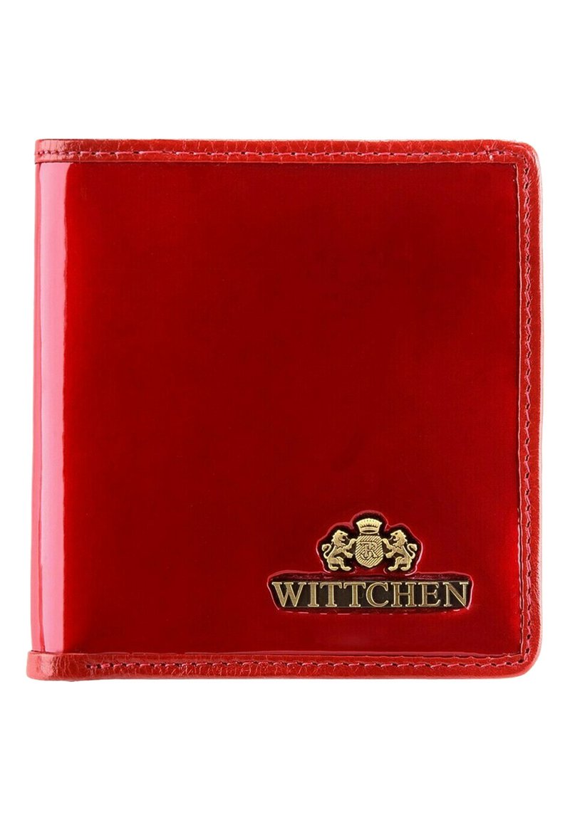 Red leather wallet featuring a glossy finish, gold-tone "Wittchen" logo, and visible stitching along the edges. Compact, bi-fold design.