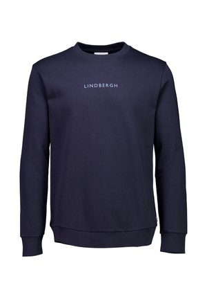 Marineblauwe sweatshirt van zachte stof, met een ronde halslijn, lange mouwen, geribde manchetten en een klein "LINDBERGH" logo op de borst.