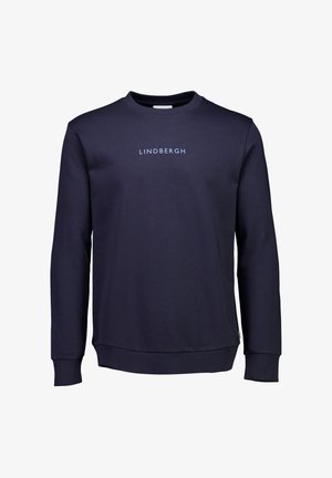Sudadera azul marino hecha de tejido suave, con un escote redondo, mangas largas, puños acanalados y un pequeño logo "LINDBERGH" en el pecho.