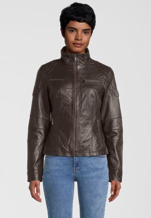 MIT SCHULTERPOLSTER-DETAIL - Leather jacket - d brown