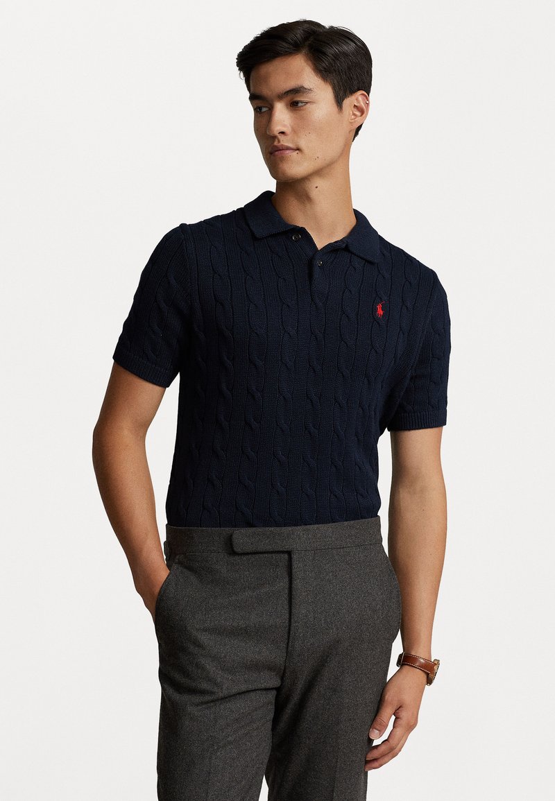 Polo Ralph Lauren CABLE KNIT COTTON POLO COLLAR SWEATER - Polo shirt - hunter navy