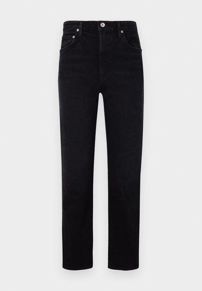 Svarta denimjeans med rak passform, med en klassisk femficksdesign, metalldragkedjestängning och minimalistiska sömdetaljer.