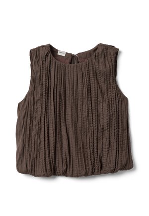 Stefanel, SLEEVELESS PLEATED TEXTURE BLOUSE REGULAR FIT. - Bluse - chocolate brown