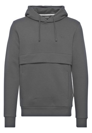 Mănușă gri cu glugă, realizată dintr-un material moale. Dispune de o buzunar frontal tip kangaroo, șnururi ajustabile și un logo cusut pe piept.