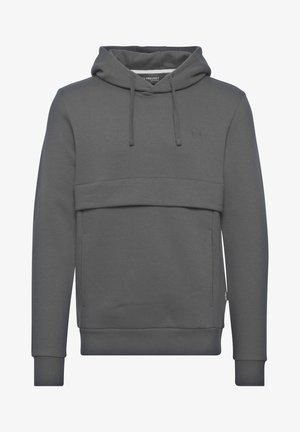 Mănușă gri cu glugă, realizată dintr-un material moale. Dispune de o buzunar frontal tip kangaroo, șnururi ajustabile și un logo cusut pe piept.