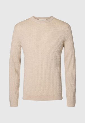 Selected, SLMTRAY LS KNIT MERINO CABLE CREW NOOS - Jersey de punto - oatmeal