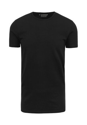 Zwarte kortekous T-shirt gemaakt van katoen. Voorzien van een klassieke ronde hals en een gewone pasvorm. Soepele textuur zonder zichtbare patronen of accenten.