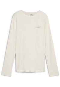 Krémové tričko s dlouhým rukávem vyrobené z jemně žebrované látky. Obsahuje kulatý výstřih a malé, reliéfní logo Puma na hrudi.