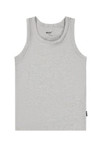 Canotta grigia chiaro realizzata in cotone morbido. Presenta un collo rotondo, design senza maniche e un piccolo etichetta del marchio in basso a sinistra.