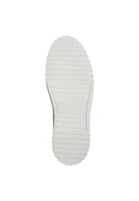 Biela gumová podrážka topánky s horizontálnymi drážkami a rýhami. Obsahuje vyrazené logo "s.Oliver" v blízkosti päty a označenie veľkosti "37."