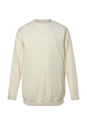 Kermanvärinen collegepaita, jossa on pitkät hihat, pyöreä pääntie ja ribattuja hihoja. Sisältää huomaamattoman logon rinnassa. Pehmeä kangastekstuuri.