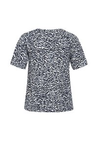 Top a maniche corte in blu navy e bianco con un motivo astratto. Realizzato in tessuto leggero con una vestibilità comoda e scollo rotondo.