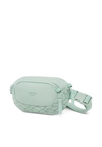 Borsa a spalla verde chiaro con motivo geometrico, realizzata in materiale morbido. Presenta una chiusura con zip e una tracolla regolabile per una vestibilità e comodità ottimali.