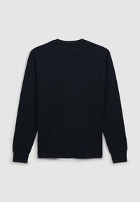 T-shirt nera a maniche lunghe realizzata in morbido cotone. Presenta un colletto girocollo, polsini a costine e un design semplice sul retro senza grafiche o motivi.