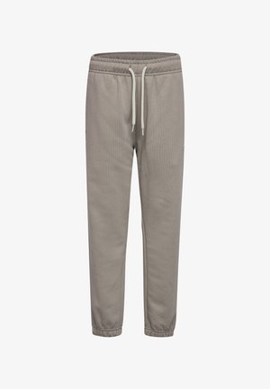 Hellgraue Jogginghosen aus strukturiertem Stoff, mit elastischem Bund und Kordelzug. Schmal zulaufende Beine mit elastischen Bündchen. Zwei Seitentaschen.