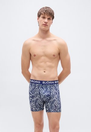 Meeste bokserid tumesiniste ja valgete keeristega mustriga. Omavad tumedat vööd, millel on "BJÖRN BORG" logo. Sile kangapind.
