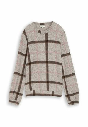 TOM TAILOR, TOM TAILOR T-SHIRT COSY LANGARMSHIRT MIT MUSTER - Strickpullover - brown melange check
