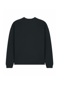 Felpa nera con maniche lunghe, polsini e orlo a coste. Presenta una scollatura a girocollo e una texture liscia. Nessun elemento di design visibile.