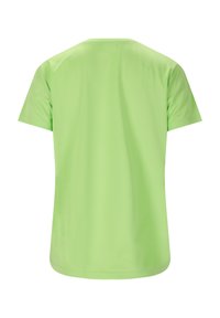 Kortärmad t-shirt i ljusgrön, tillverkad av mjukt tyg med rundad halsringning och utan synliga grafiska tryck eller detaljer. Bakifrån visad.