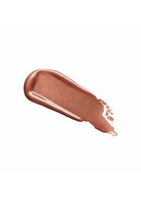 Campione di liquido rosa dorato metallico, texture liscia con una finitura lucida, appare lucido e scintillante con sottili riflessi di luce.
