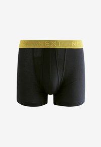 Črne boxer kratke hlače z rumenim pasom, na katerem je embosirano besedo "NEXT". Narejene so iz gladkega, raztegljivega materiala s prilegnjenim dizajnom.