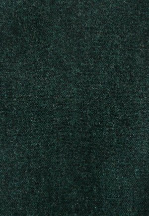 Dunkelgrüner Wollstoff mit einer strukturierten Oberfläche und leicht flauschigem Aussehen, einheitlich in Farbe und Muster.