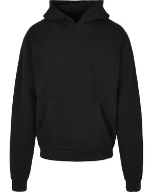 Felpa nera con cappuccio, dotata di tasca frontale, polsini e orlo a costine, realizzata in tessuto morbido, caratterizzata da una vestibilità ampia e un design minimalista.
