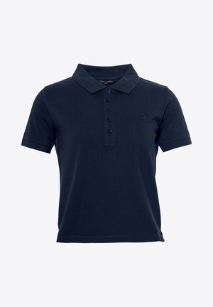Polo shirt blu navy in cotone, con button placket, maniche corte e un piccolo logo ricamato sul petto.