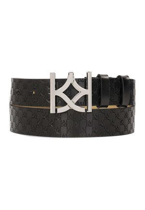 Beige smooth leather belt with a striking buckle - Pásek - black