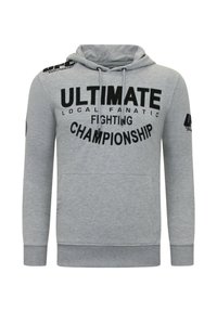 Grijze hoodie gemaakt van katoenmix. Voorzien van grote zwarte tekst, een zak, een capuchon met trekkoord en geribbelde manchetten. Inclusief logo op de mouw.