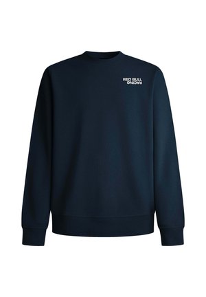 Marineblå sweatshirt lavet af blødt stof, med rund hals, ribbede manchetter og nederkant, samt "RED BULL RACING" logo i hvid på venstre bryst.
