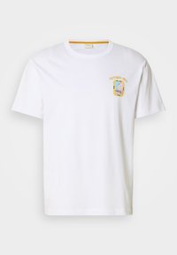 Λευκό βαμβακερό t-shirt με κοντά μανίκια, διαθέτει έγχρωμο γραφικό λογότυπο με την ένδειξη "NOTTING HILL" και μια εικονογράφηση στο αριστερό στήθος.