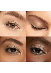 Neljä lähikuvaa silmistä. Silmien muodoissa, väreissä ja meikissä on vaihtelua, mukaan lukien neutraalit sävyt, hohto ja korostetut ripset.