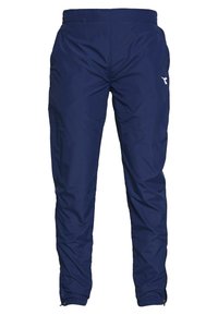 Námořnické modré, lehké, voděodolné kalhoty s elastickým pasem, bočními kapsami a zipovými manžetami. Na stehně se nachází bílé logo.