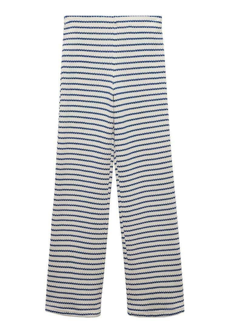 Gestreifte Hose aus gewebtem Stoff, mit abwechselnd blauen und weißen horizontalen Streifen in glatter Textur. Gerades Beindesign.