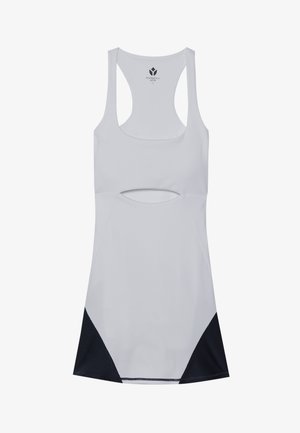 Valge sportlik kleit lõikega detailiga, racerback disain ja musta võrkmaterjali aksendid allääres. Valmistatud venivast, kergest materjalist.