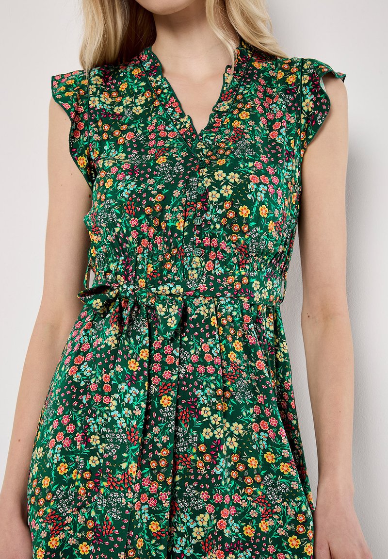 slim fit dress slacks Green Floral A-line Short Princess Dress with Square Neck  Ohmollydress