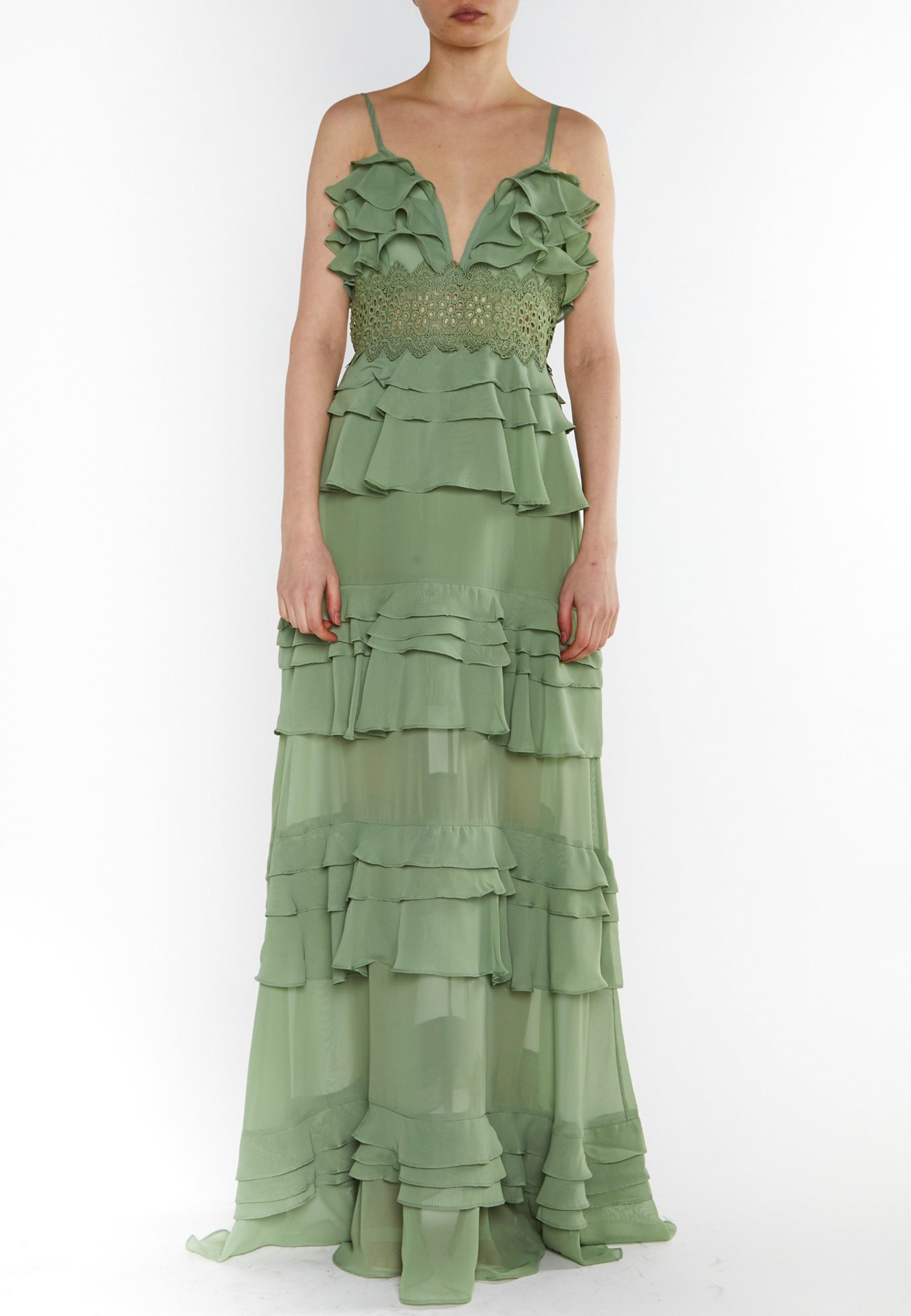 True Decadence THE SOPHIA PLUNGE FRONT TIERED RUFFLE - Occasion wear - sage green/green