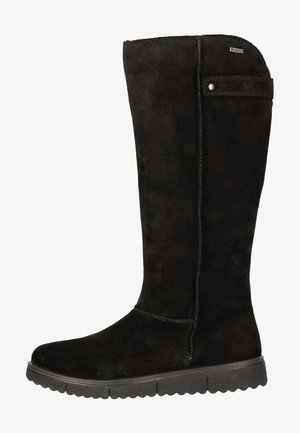 Knöchelhohe schwarze Wildlederstiefel mit runder Spitze, sichtbaren Nähten und einer strukturierten Gummisohle. Verfügt über einen seitlichen Reißverschluss und eine Markenhardware-Akzent.