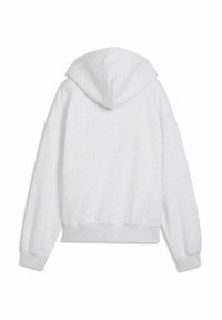 Ανοιχτό γκρι φούτερ με κουκούλα, εμφανιζόμενο από πίσω, με μακριά μανίκια, ριμπ μανσέτες και ριμπ ζωνάκι στη μέση.