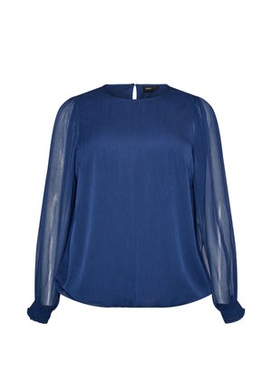 Zizzi, GEBLÜMTE BLUSE AUS CHIFFON MIT TRANSPARENTEN ÄRMELN - Blouse - blau