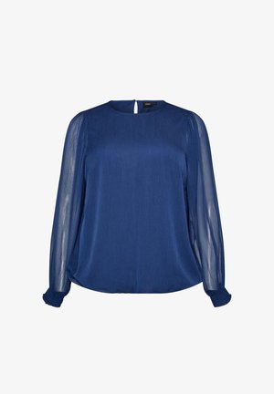Zizzi, GEBLÜMTE BLUSE AUS CHIFFON MIT TRANSPARENTEN ÄRMELN - Bluse - blau