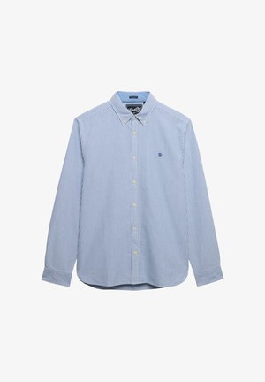 Overhemd met knopen, blauw-wit gestreept, gemaakt van katoen. Voorzien van een kraag, lange mouwen en een klein geborduurd logo op de borst.