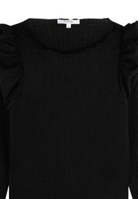 Haut noir texturé à manches longues avec des épaules bouffantes et un décolleté carré, étiqueté Scalpers, taille petite.