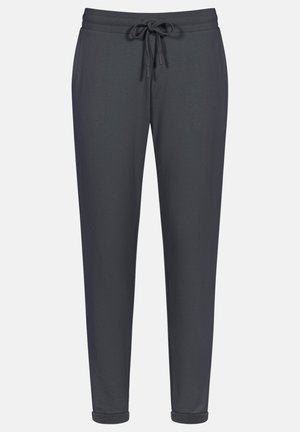 Grijze stretch joggerbroeken met een trekkoord in de taille, taps toelopende pijpen en manchetten aan de enkels, gemaakt van een zachte, gemengde stof.