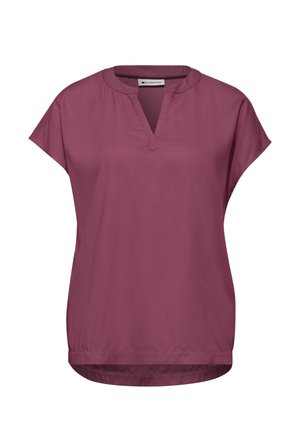 Kurzärmeliges Bluse mit lockerem Sitz in Mauve, mit rundem Ausschnitt und V-förmigem Schlitz am vorderen Saum, der leicht geschwungen und hinten länger ist.