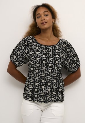 TULLE - Blouse - black w white emb flower