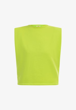 Ærmeløs top i en livlig limegrøn farve, med en simpel rund halsudskæring og glat, blødt stof. Lige snit uden yderligere udsmykninger.