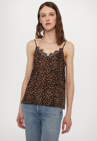 Camisole met luipaardprint, voorzien van kant langs de halslijn, dunne spaghettibandjes en een relaxte pasvorm. Gemaakt van lichte stof.
