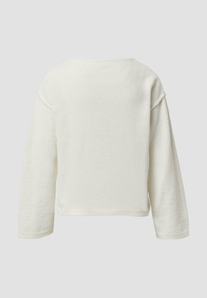 Pullover met ronde hals van gestructureerde, gebroken witte stof. Voorzien van lange mouwen en een losse pasvorm met zichtbare stiksels langs de randen.